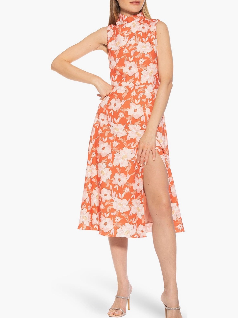 Alexia Admor - Veronica Draped Mock Neck A-line Midi Dress